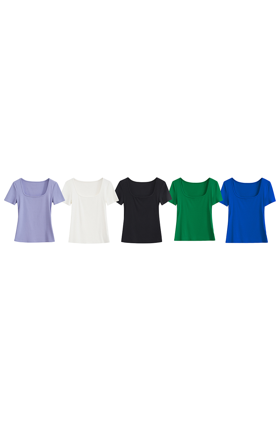 Square neck short sleeve stretch tee|AMII