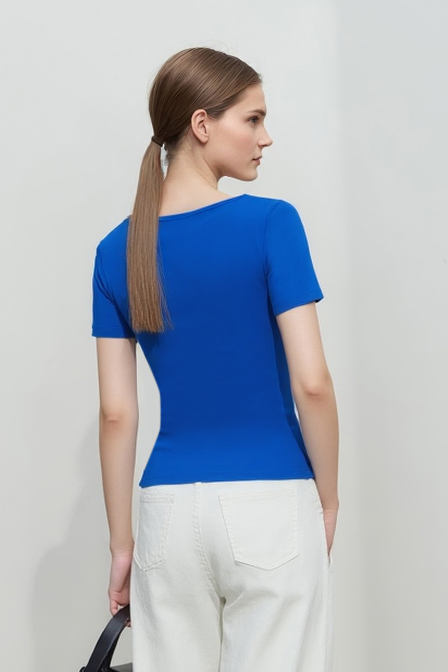Square neck short sleeve stretch tee|AMII