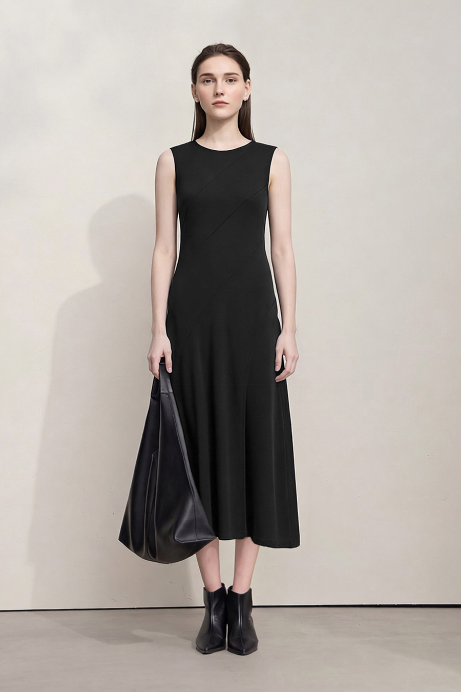 Crew Neck Waist-tied Dress