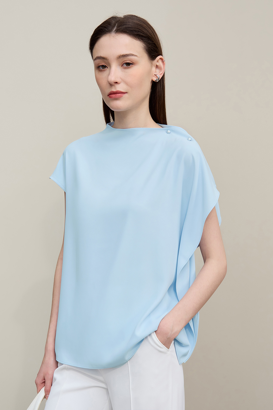 Asymmetrical Cut Chiffon Blouse|AMII