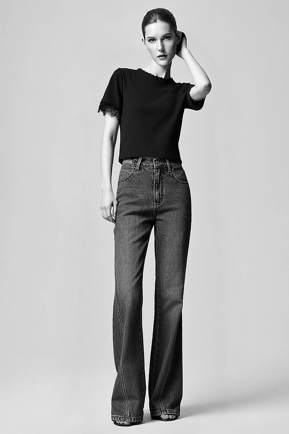 Lace Spliced Elegant Style T-Shirt|AMII