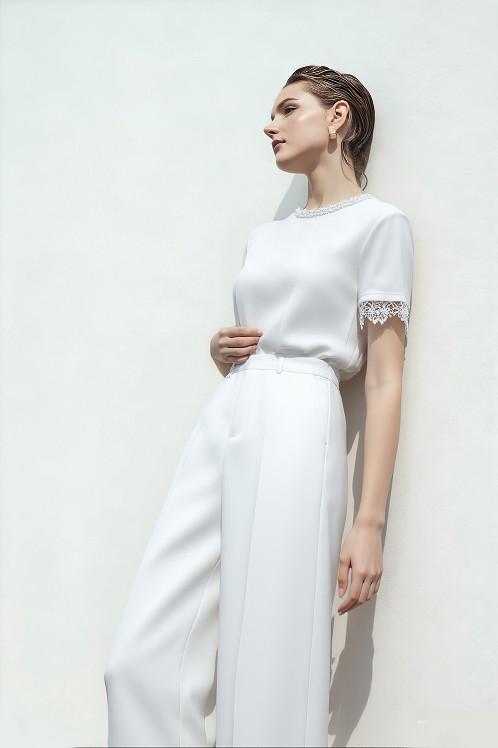 Lace Spliced Elegant Style T-Shirt|AMII