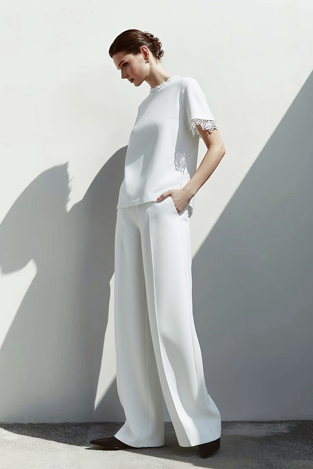 Lace Spliced Elegant Style T-Shirt|AMII