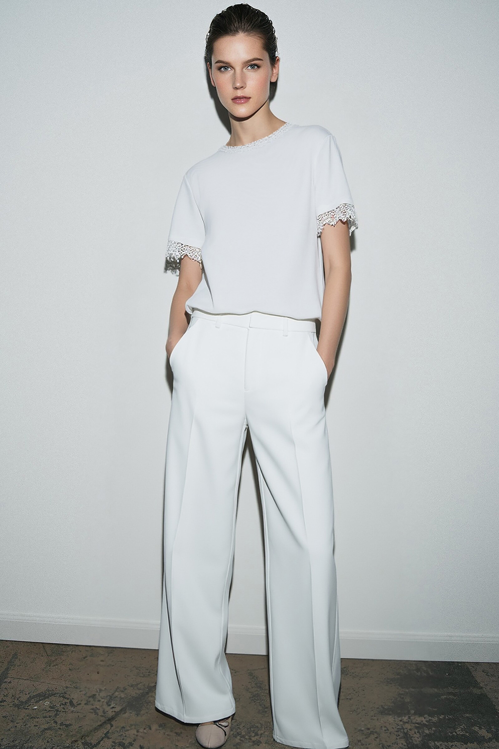 Lace Spliced Elegant Style T-Shirt|AMII