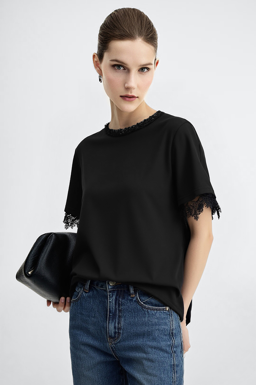 Lace Spliced Elegant Style T-Shirt|AMII