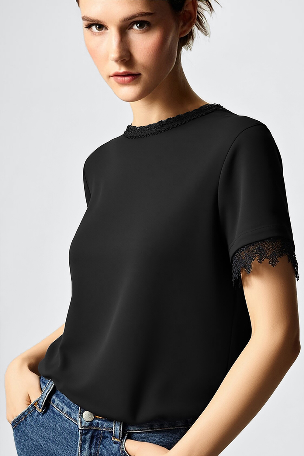 Lace Spliced Elegant Style T-Shirt|AMII
