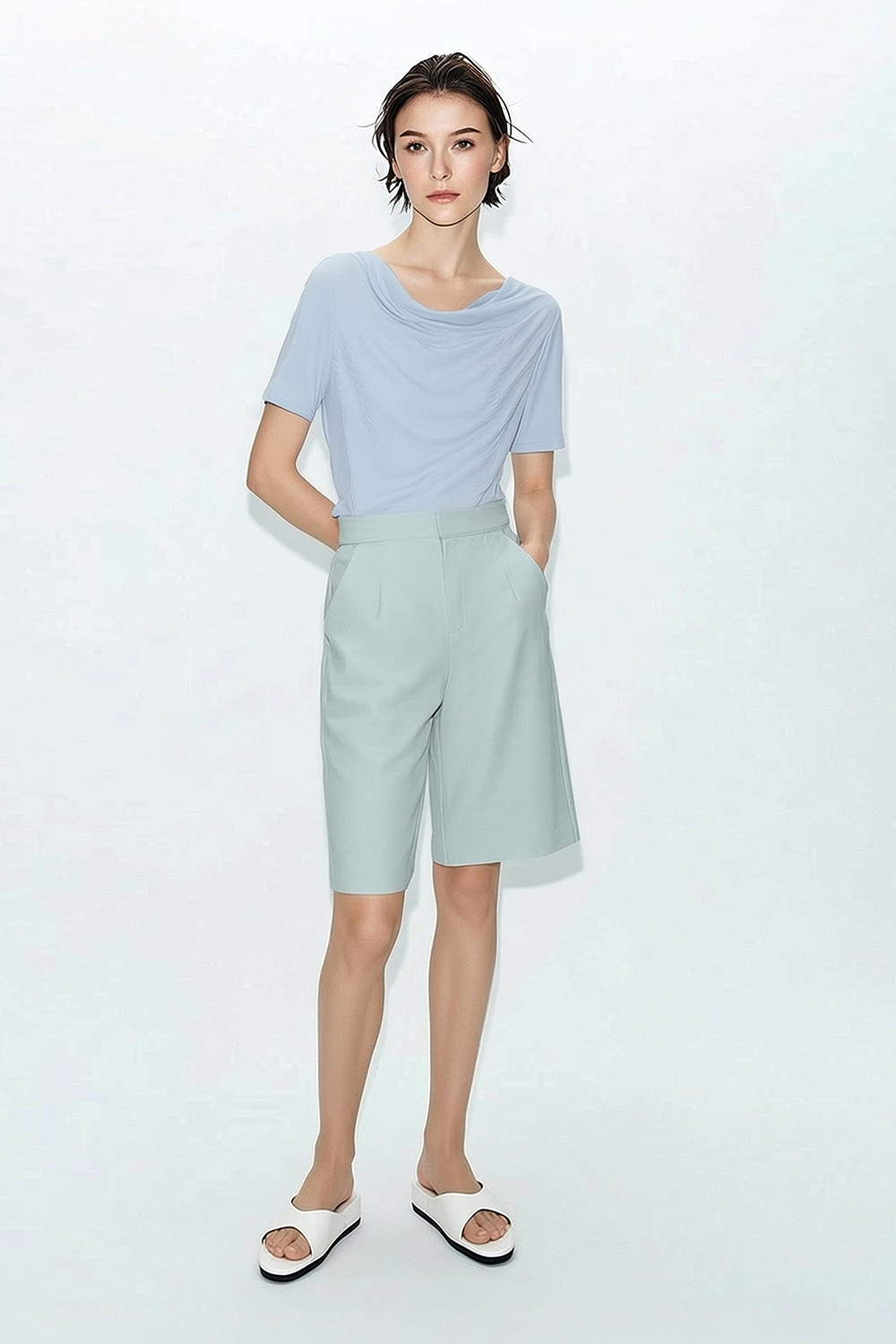 Cowl Neck Irregular Hem T-Shirt|AMII