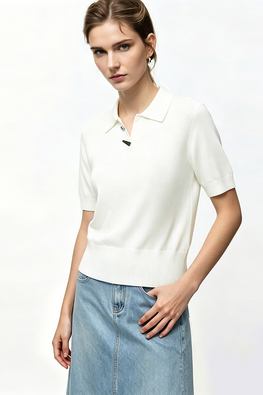 Polo Neck Knit Sweater|AMII