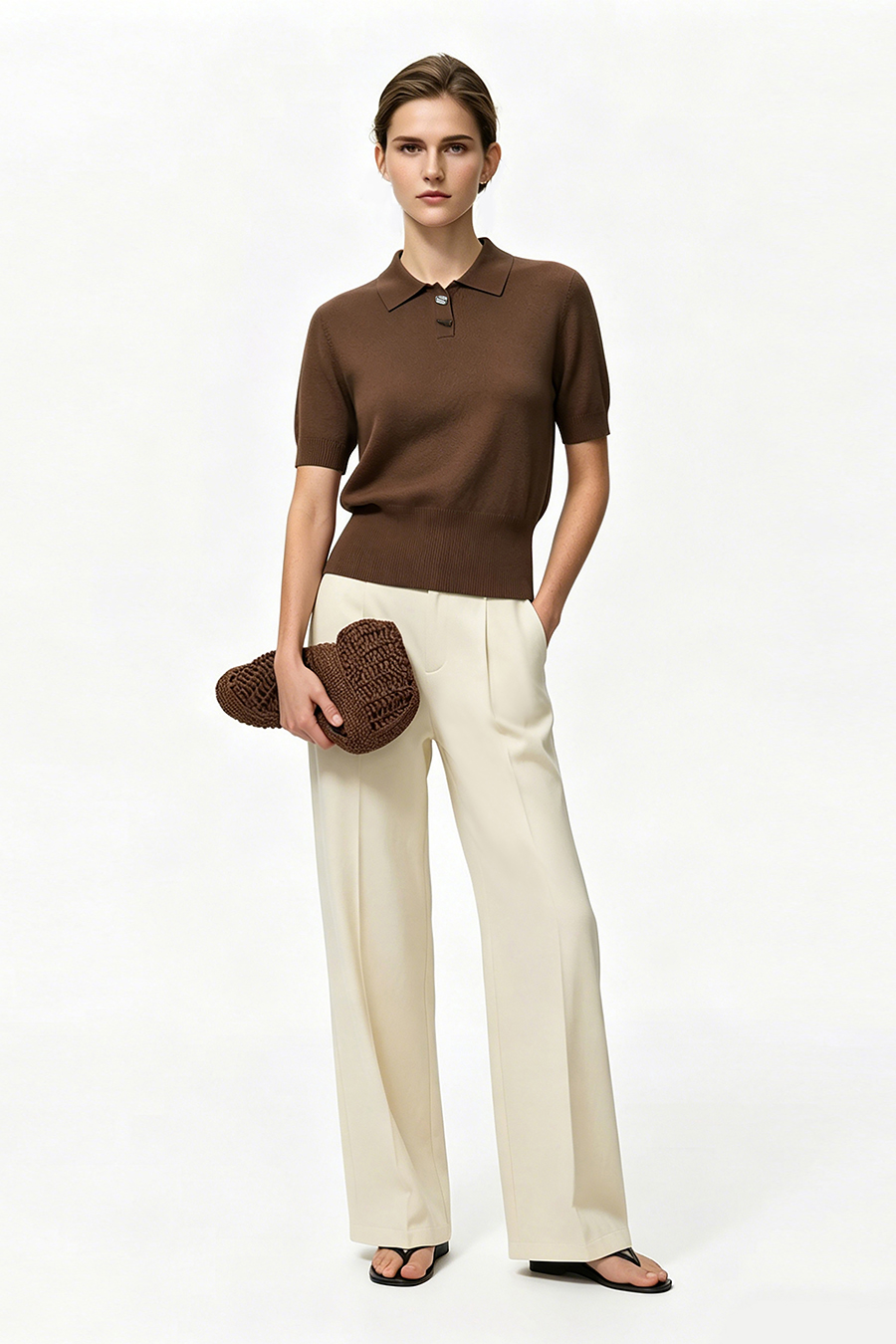 Polo Neck Knit Sweater|AMII