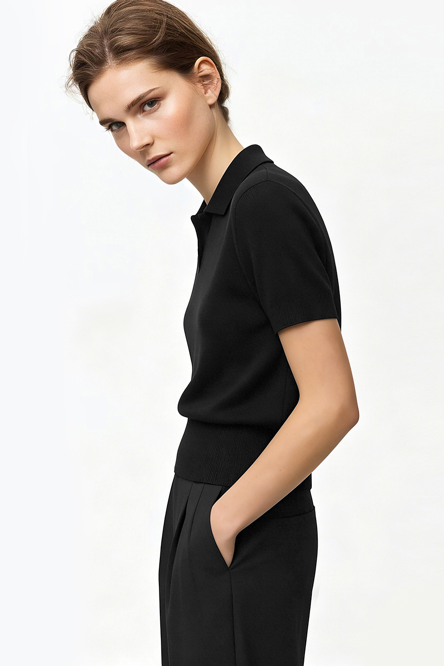 Polo Neck Knit Sweater|AMII