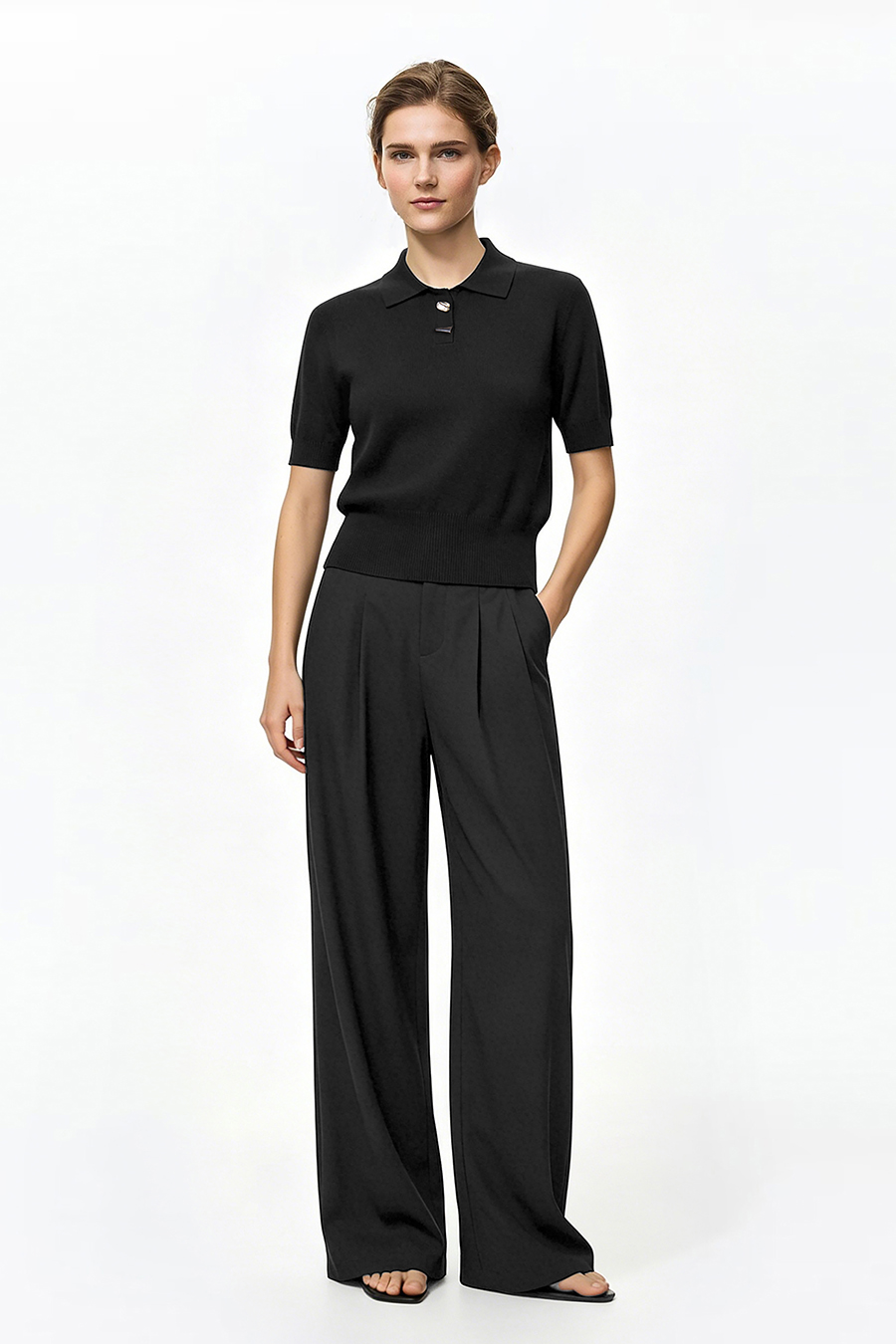 Polo Neck Knit Sweater|AMII