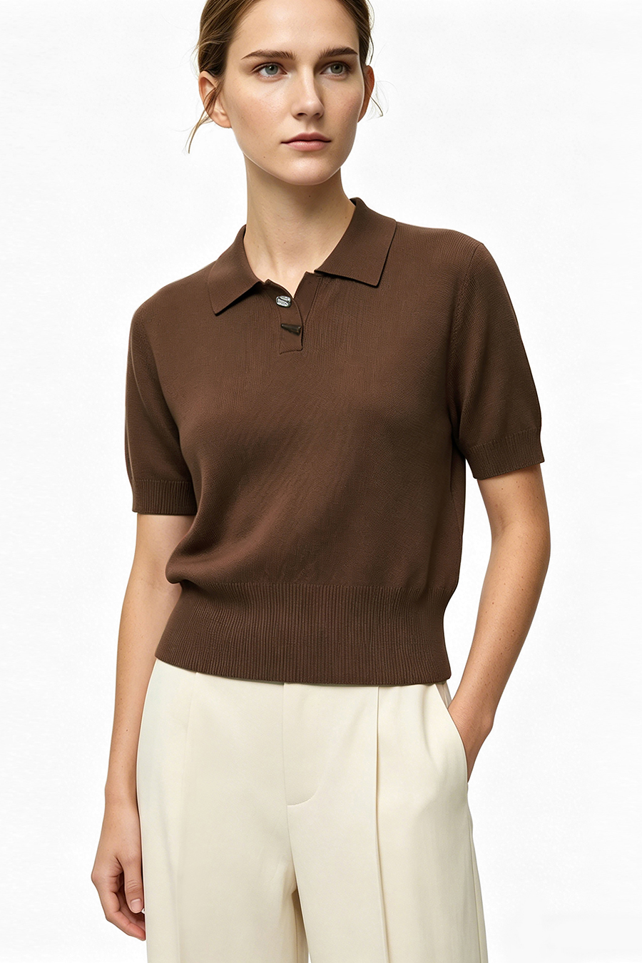 Polo Neck Knit Sweater|AMII