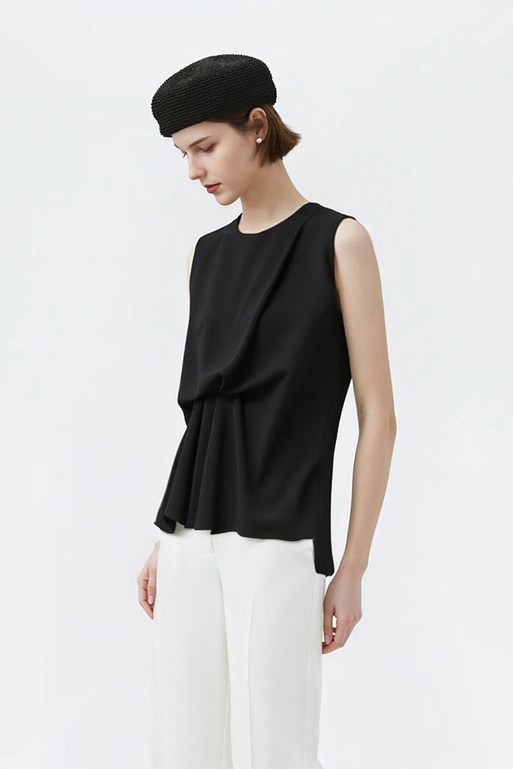 Asymmetric Gathered Chiffon Blouse|AMII