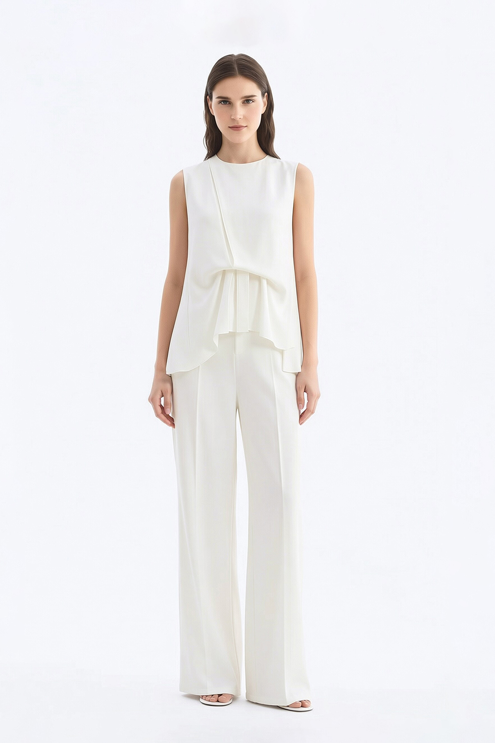 Asymmetric Gathered Chiffon Blouse|AMII