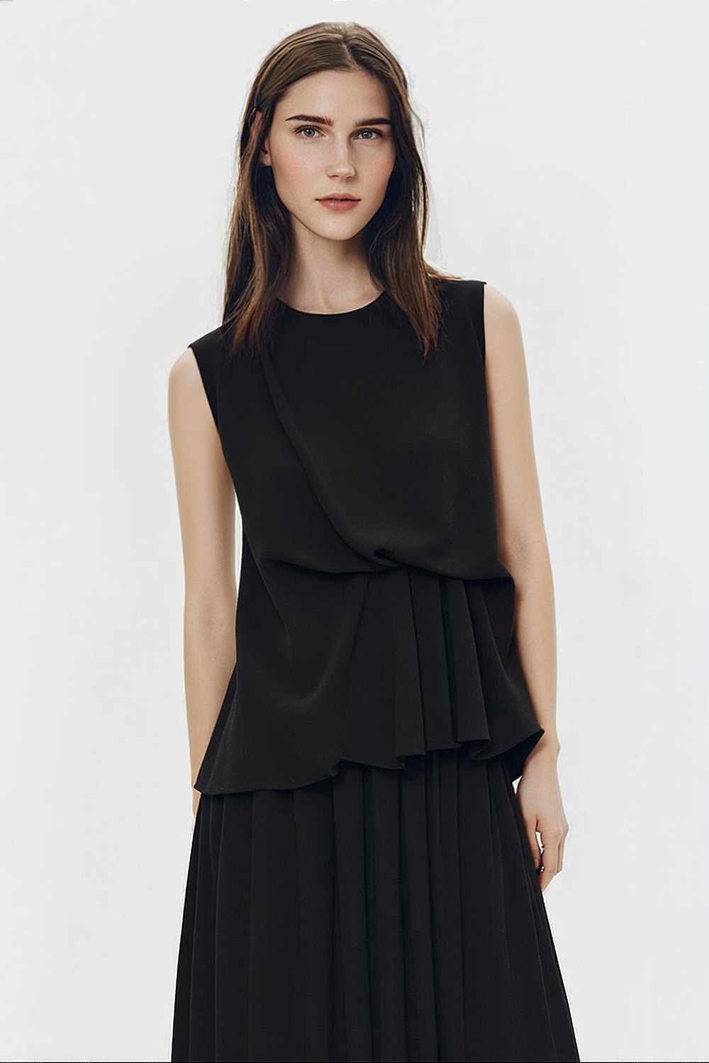 Asymmetric Gathered Chiffon Blouse|AMII