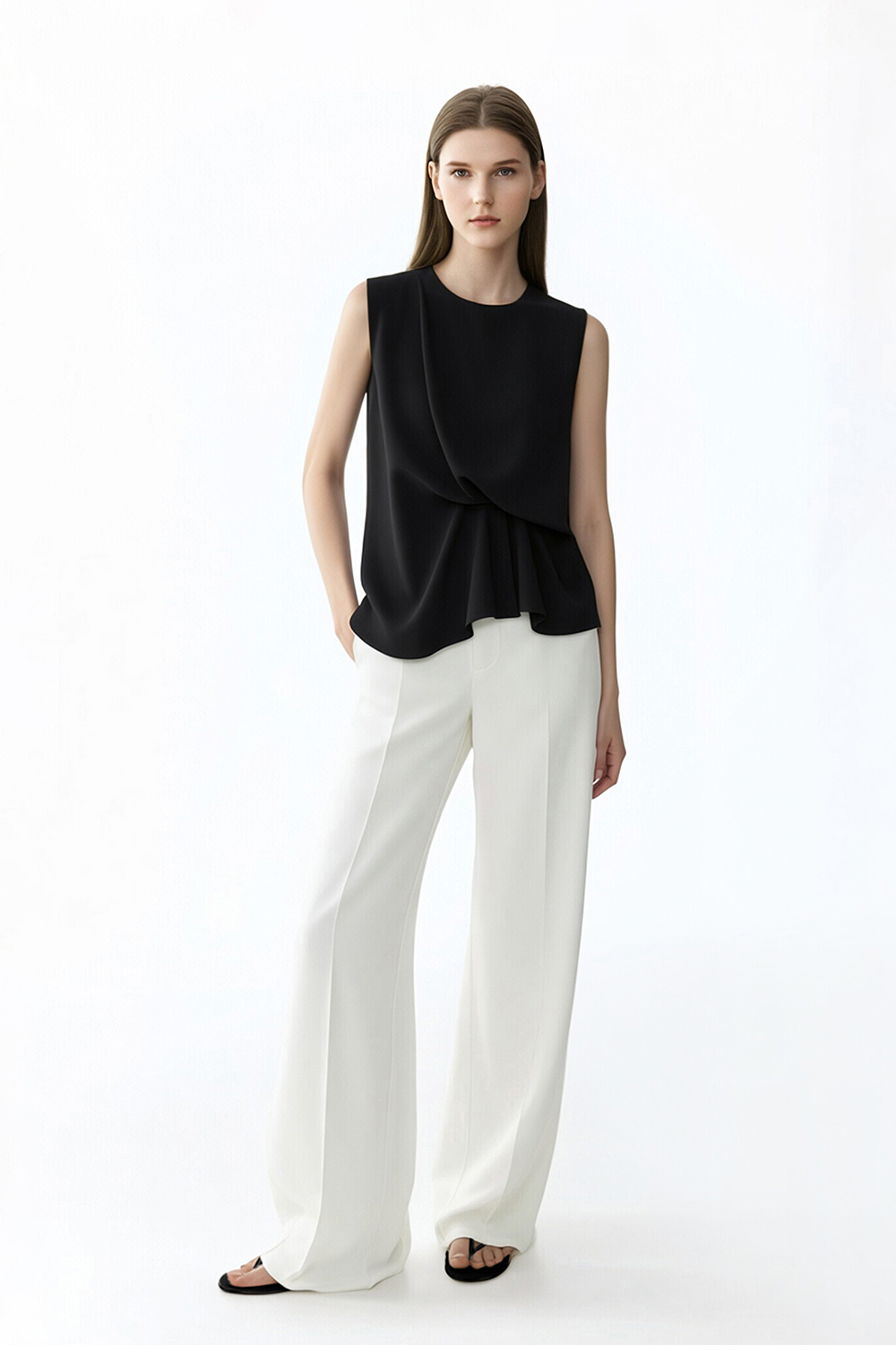 Asymmetric Gathered Chiffon Blouse|AMII