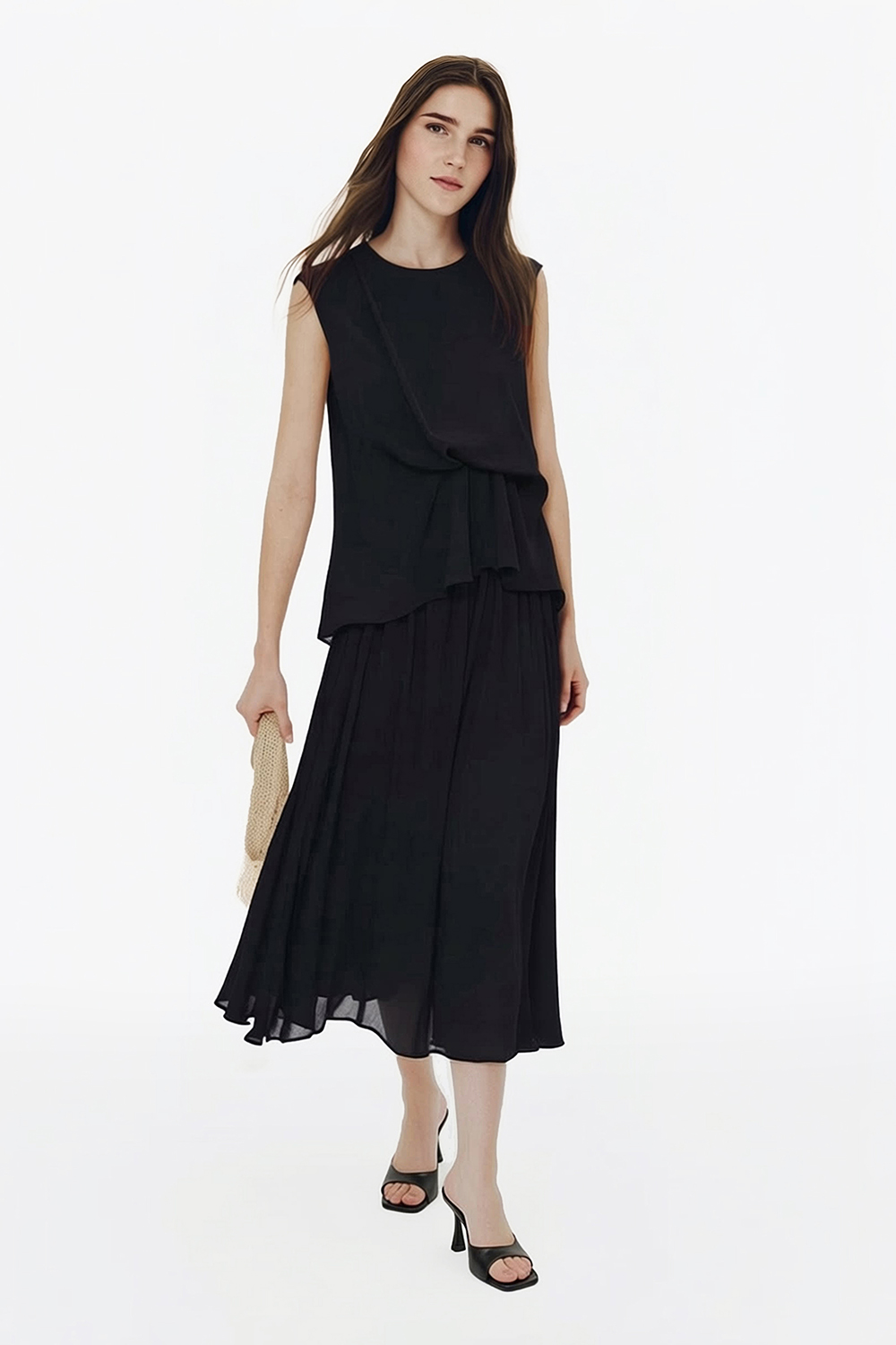 Asymmetric Gathered Chiffon Blouse|AMII