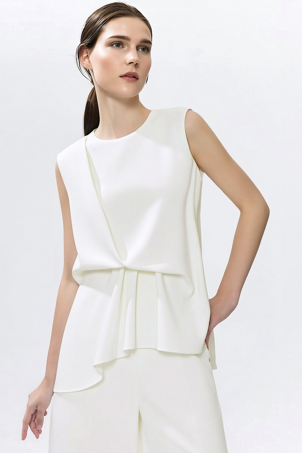 Asymmetric Gathered Chiffon Blouse|AMII