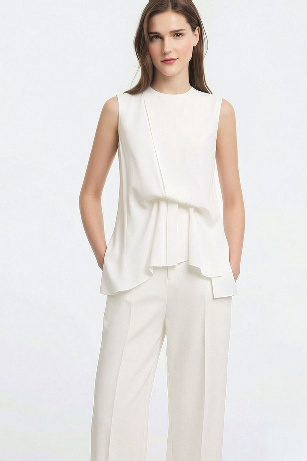 Asymmetric Gathered Chiffon Blouse|AMII