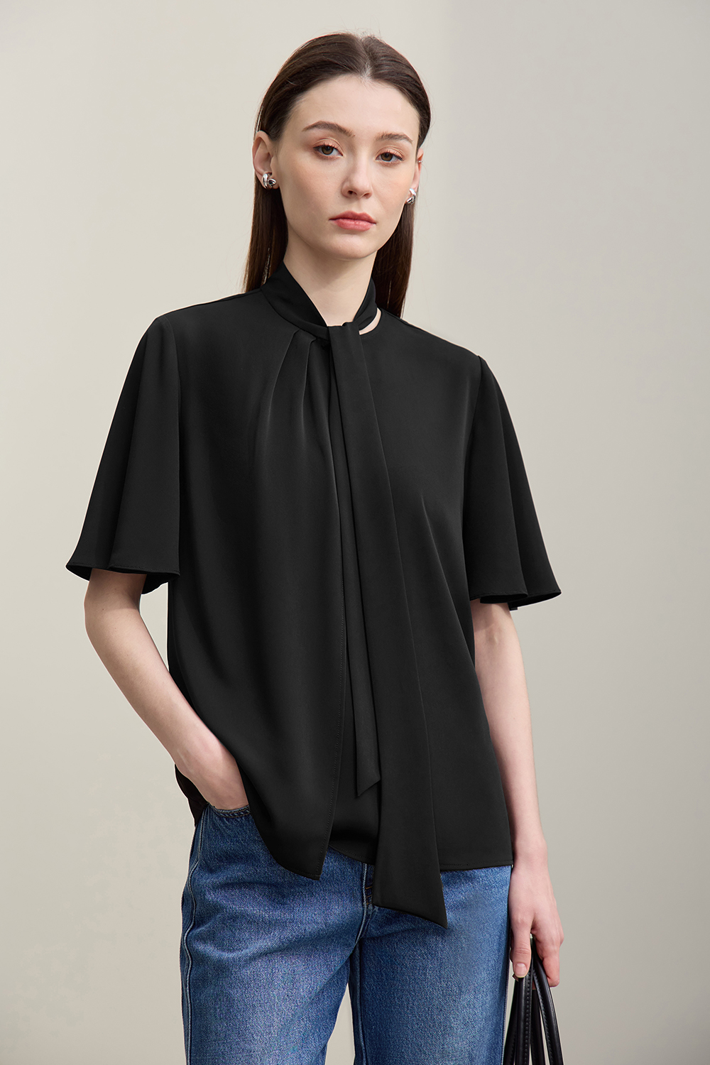 Ribbon Tie Chiffon Blouse|AMII