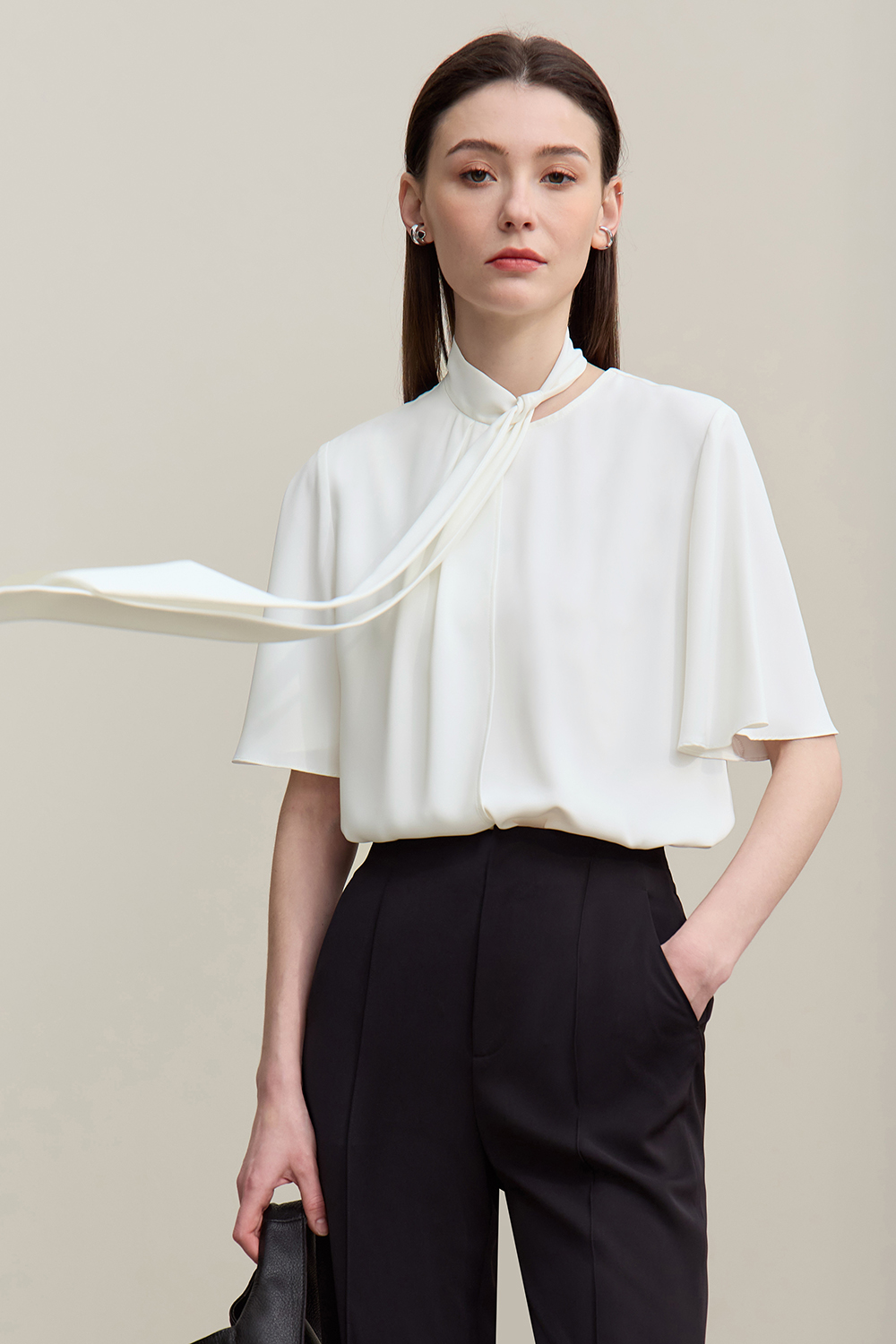 Ribbon Tie Chiffon Blouse|AMII