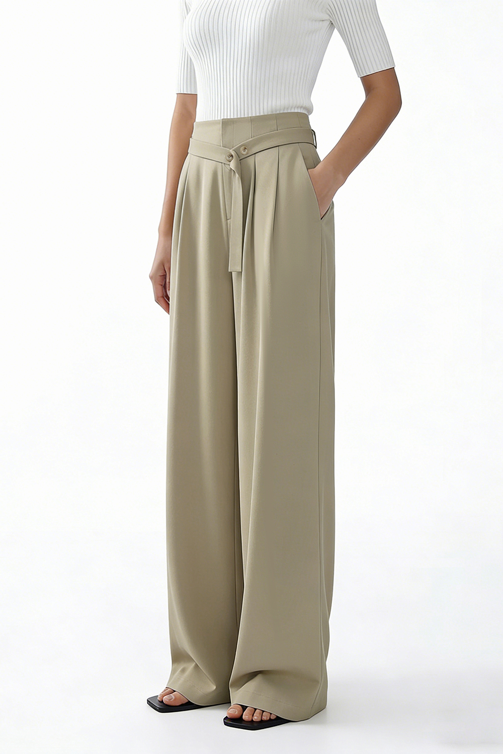 Belt Decorated Casual Pants