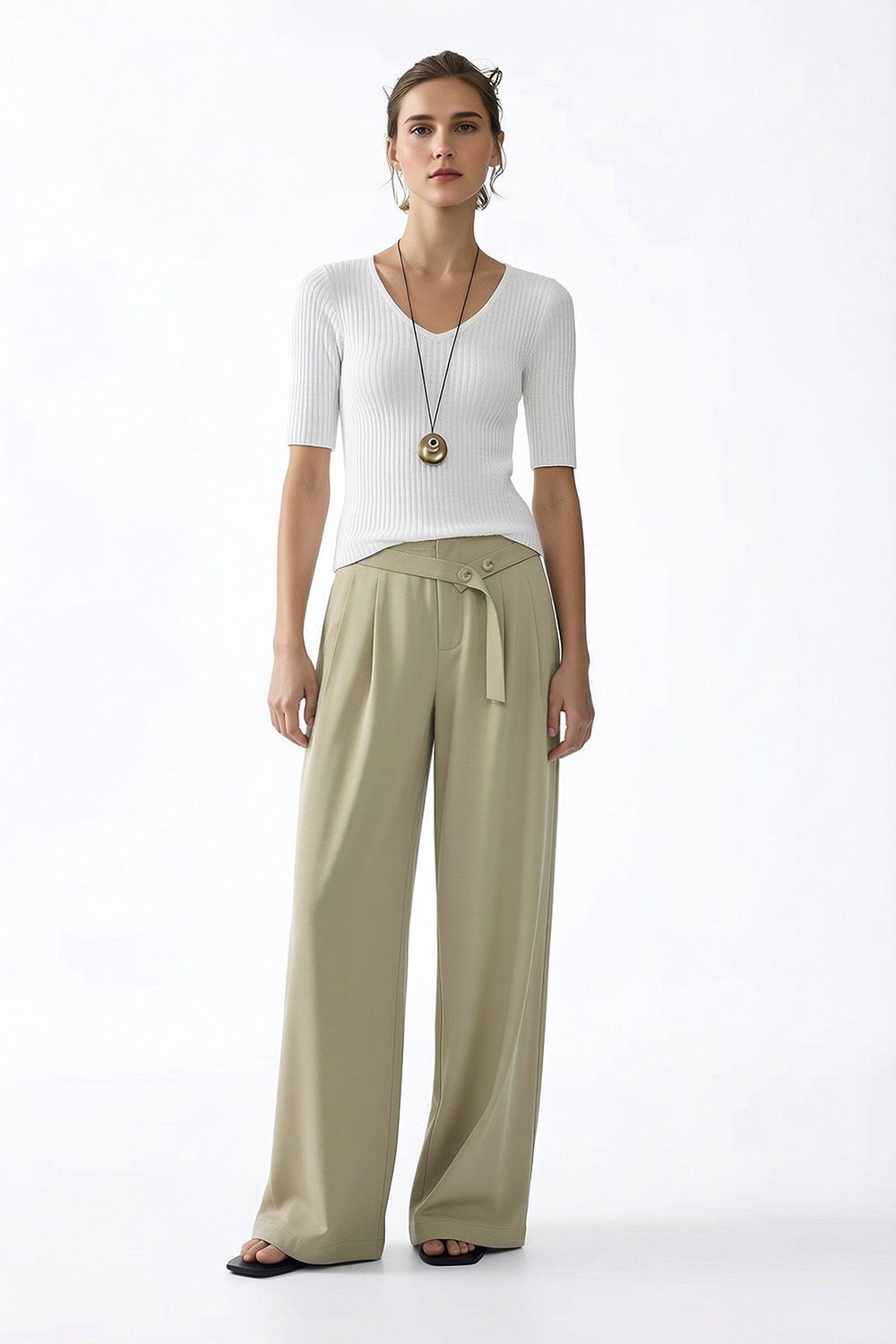 Belt Decorated Casual Pants