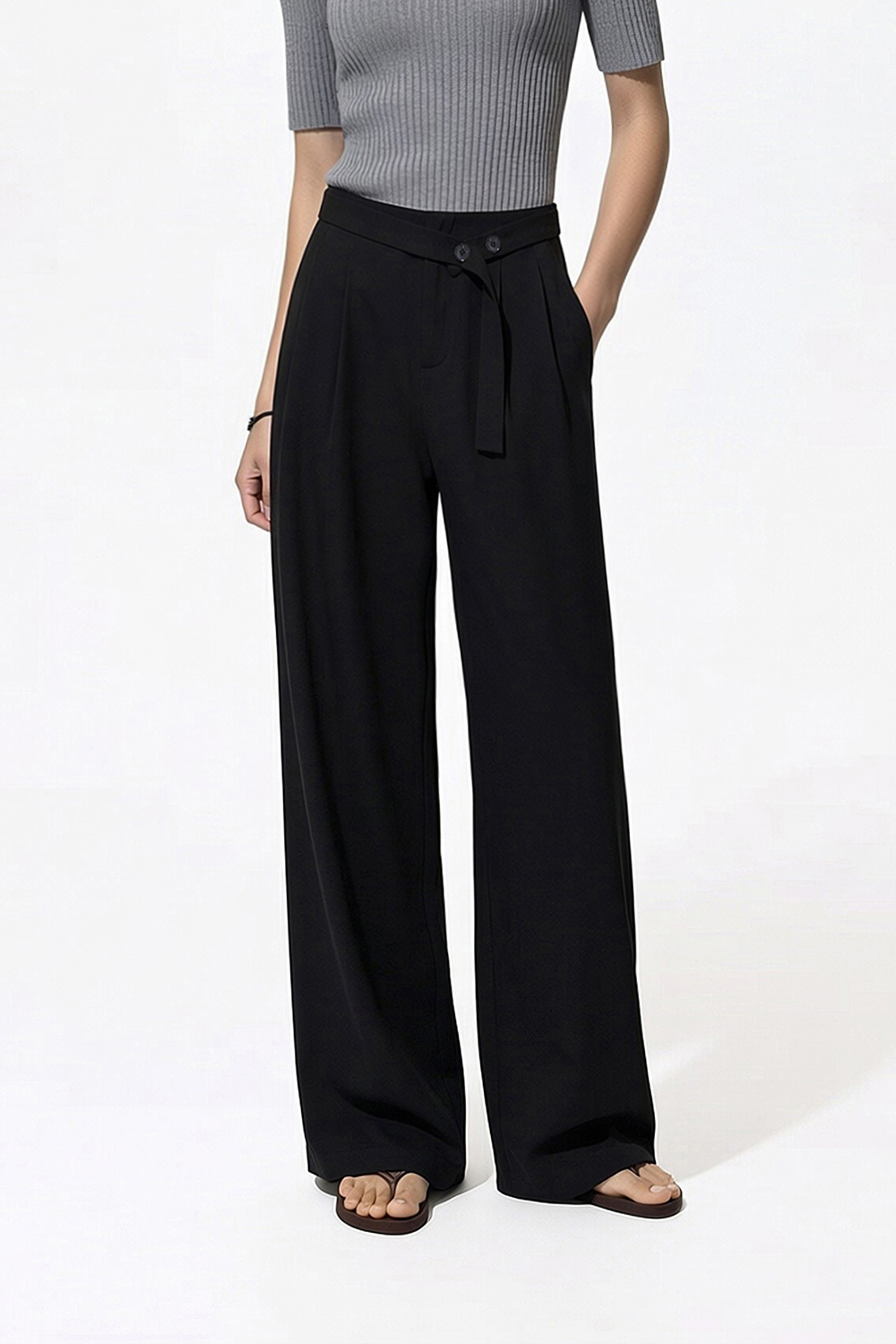 Belt Decorated Casual Pants