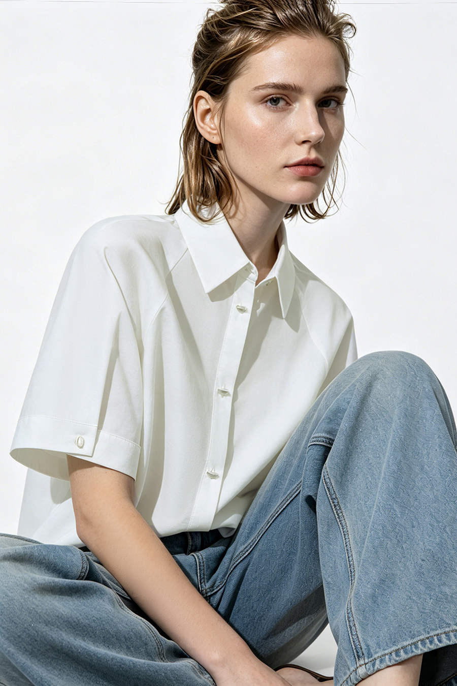Lapel Raglan Sleeve Shirt