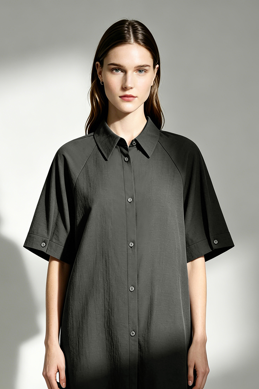 Lapel Raglan Sleeve Shirt