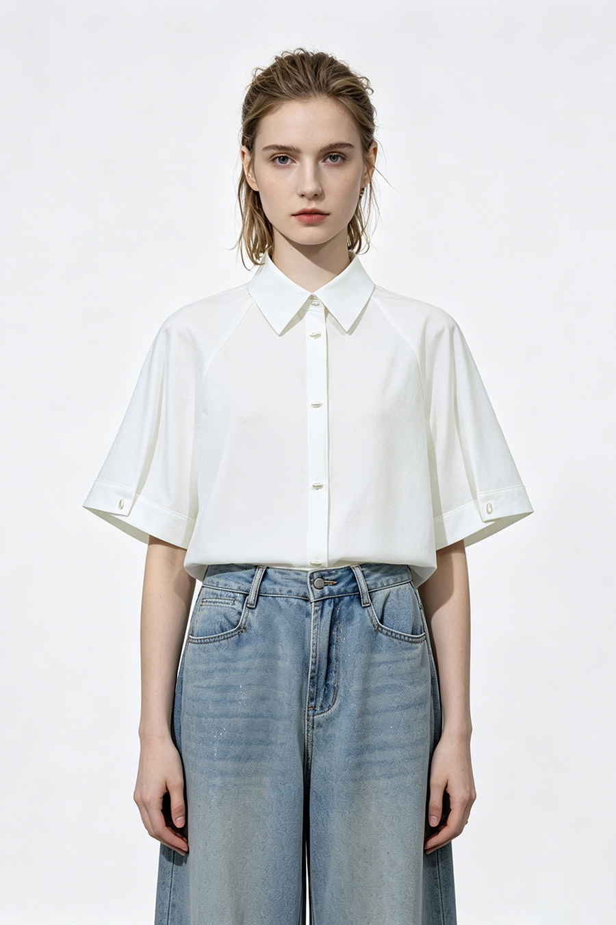Lapel Raglan Sleeve Shirt