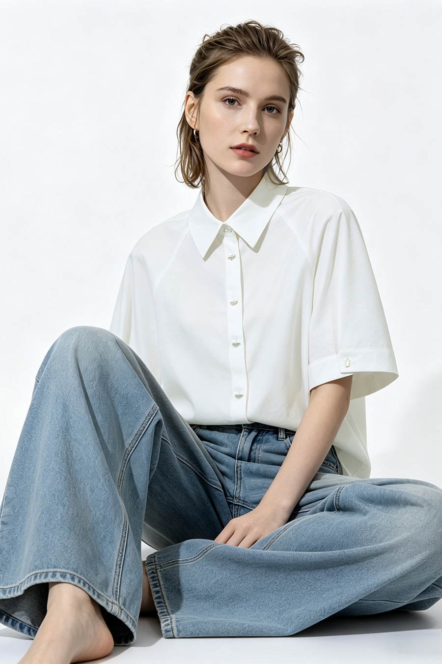 Lapel Raglan Sleeve Shirt