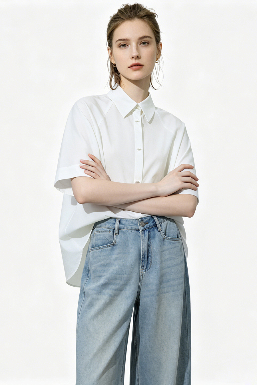 Lapel Raglan Sleeve Shirt