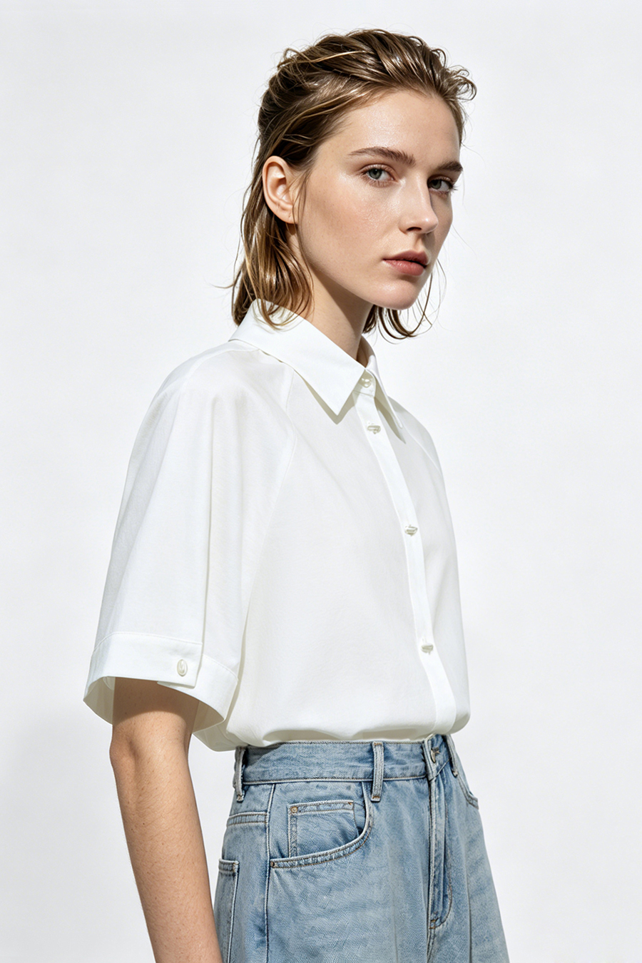 Lapel Raglan Sleeve Shirt