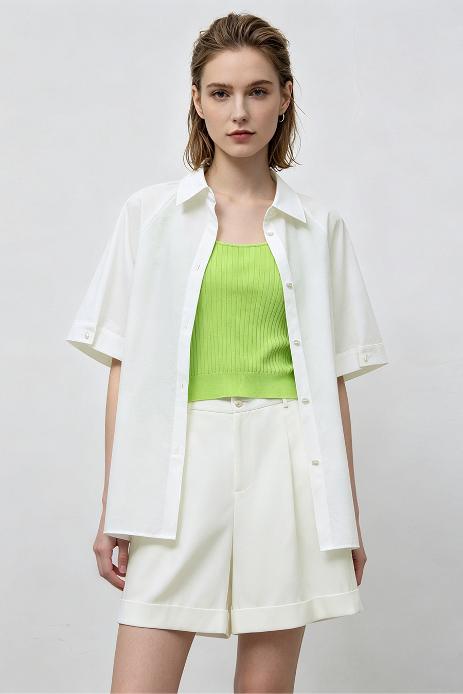Lapel Raglan Sleeve Shirt