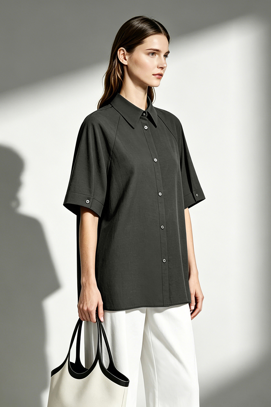Lapel Raglan Sleeve Shirt