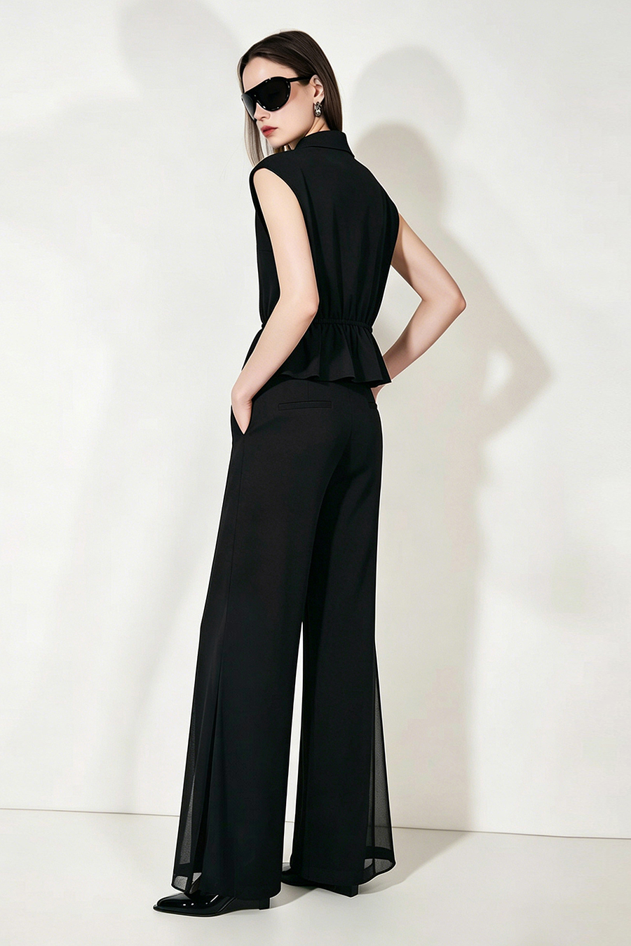 Lapel Cap Sleeve Chiffon Blouse|AMII