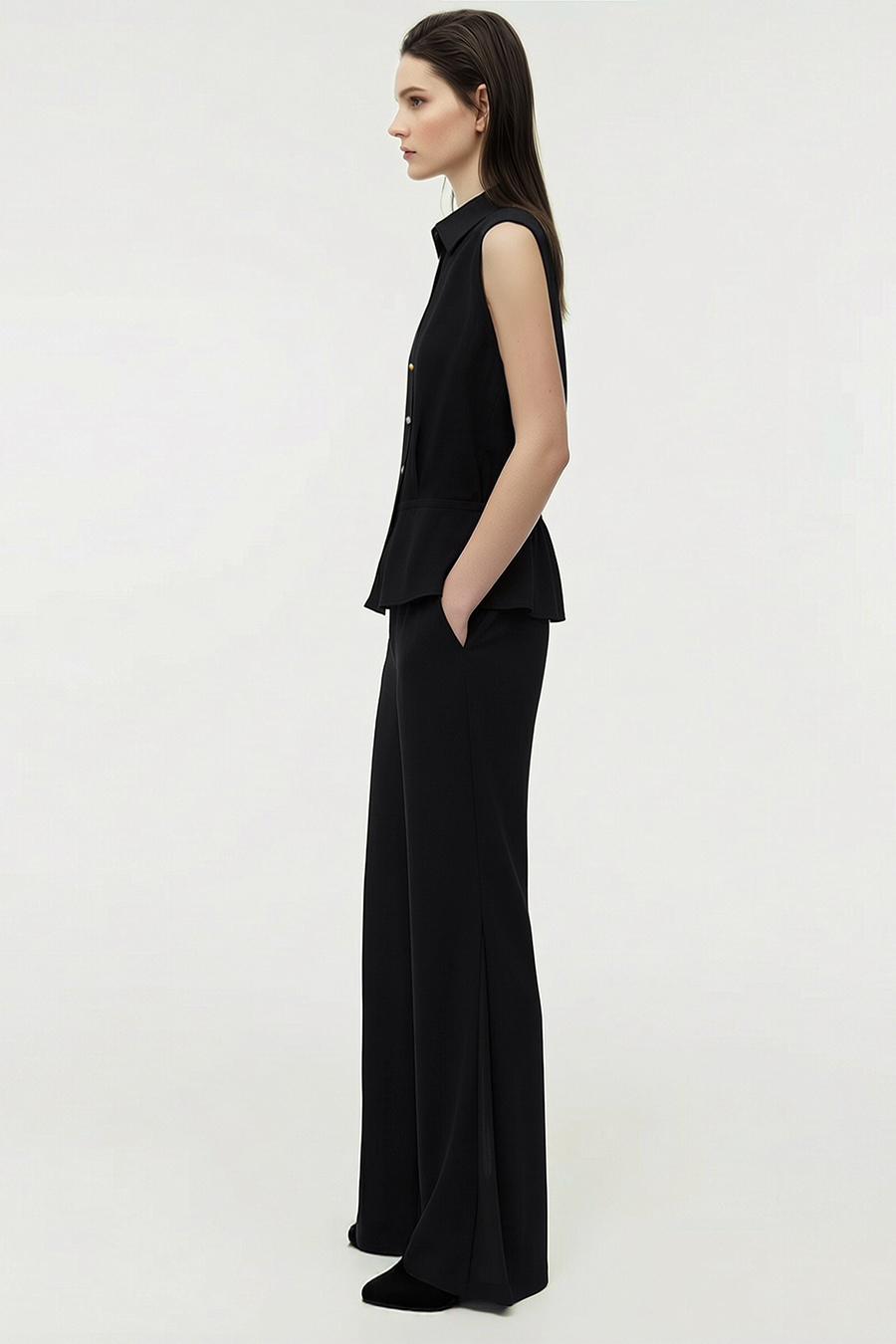 Lapel Cap Sleeve Chiffon Blouse|AMII