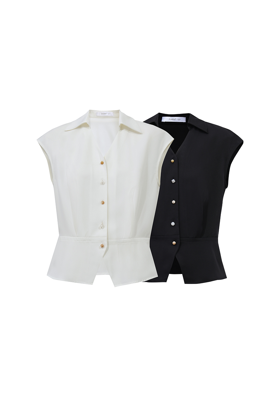 Lapel Cap Sleeve Chiffon Blouse|AMII