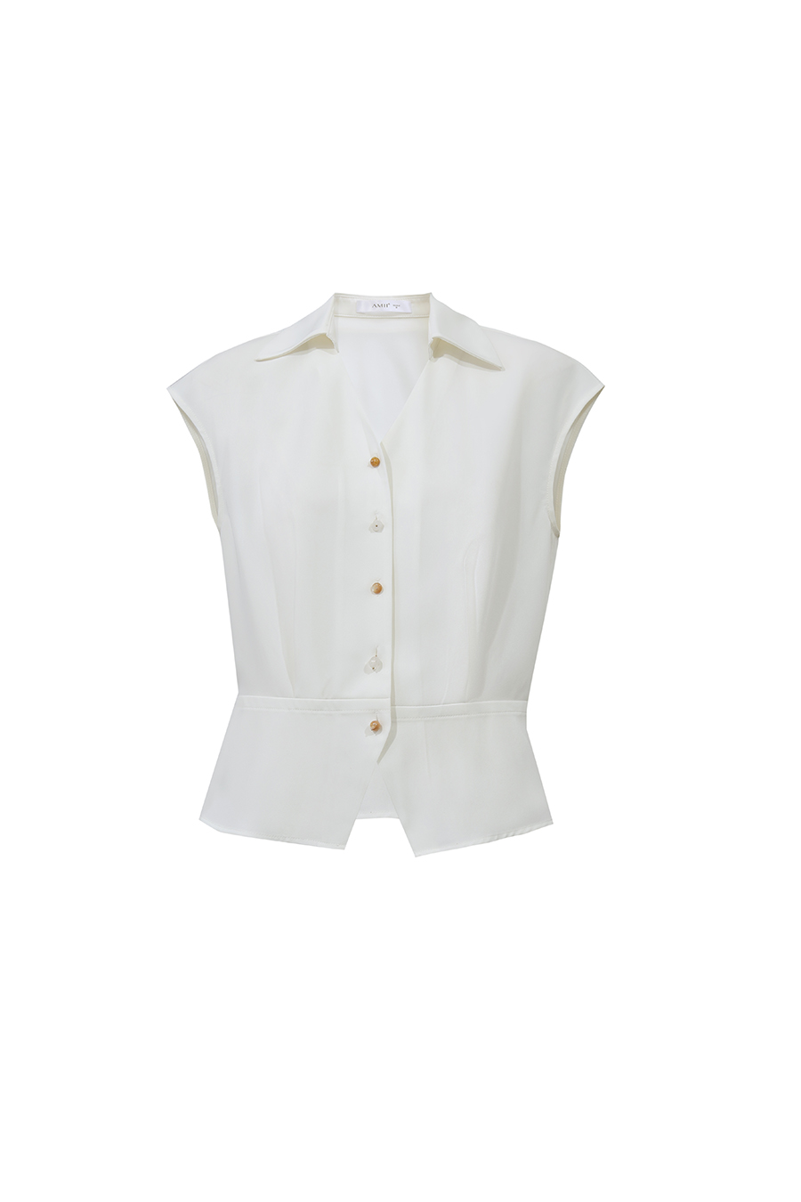 Lapel Cap Sleeve Chiffon Blouse|AMII