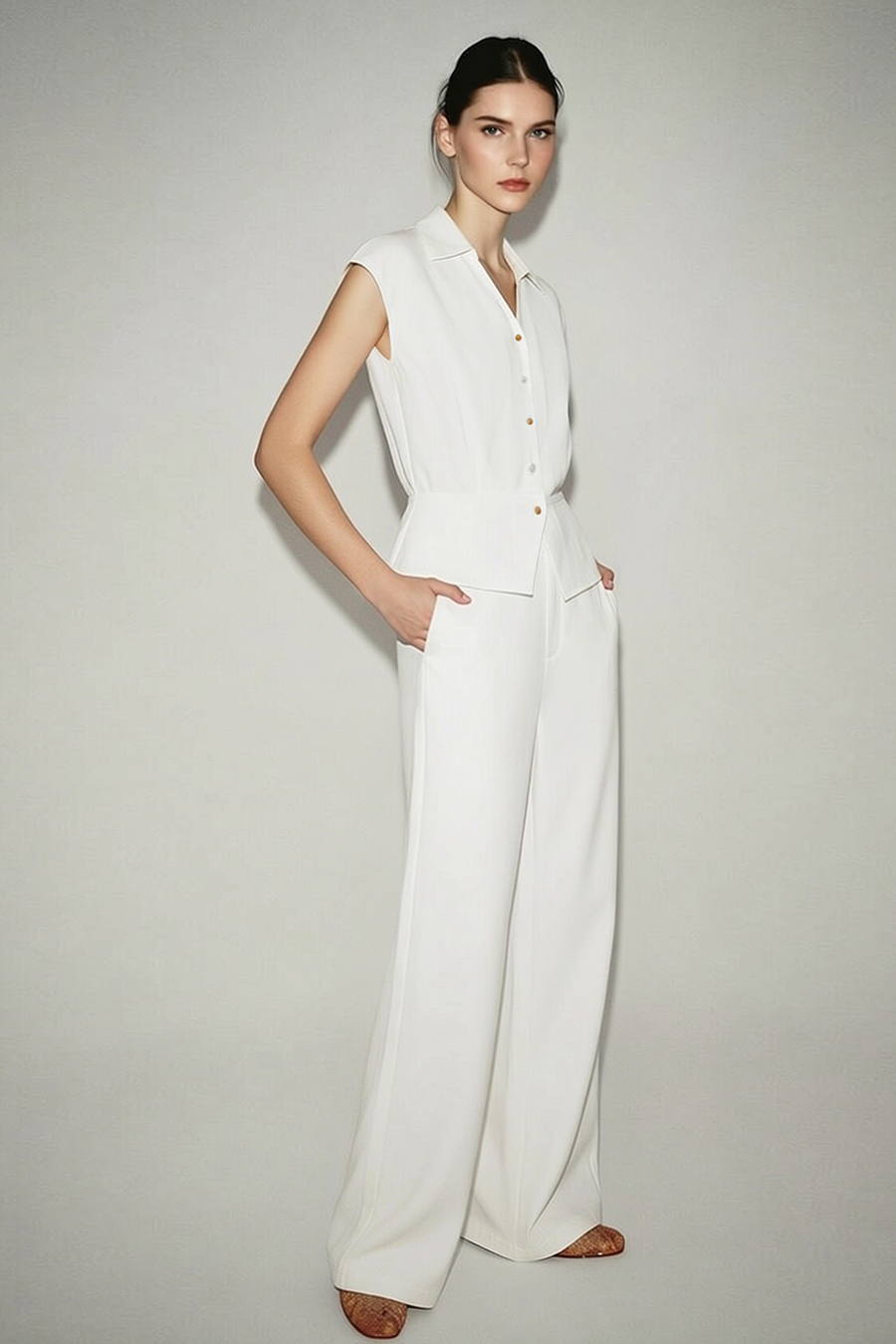 Lapel Cap Sleeve Chiffon Blouse|AMII