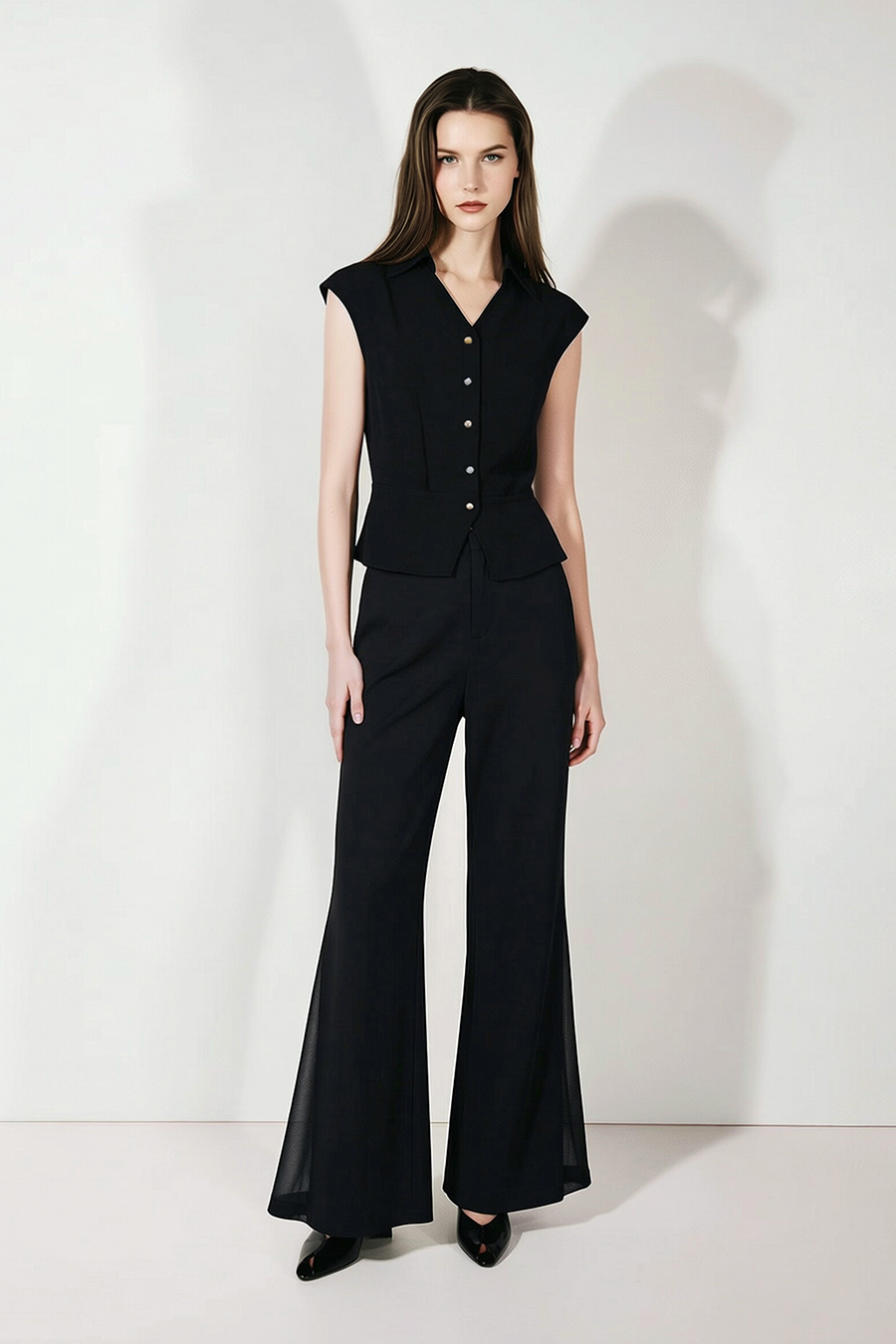 Lapel Cap Sleeve Chiffon Blouse|AMII