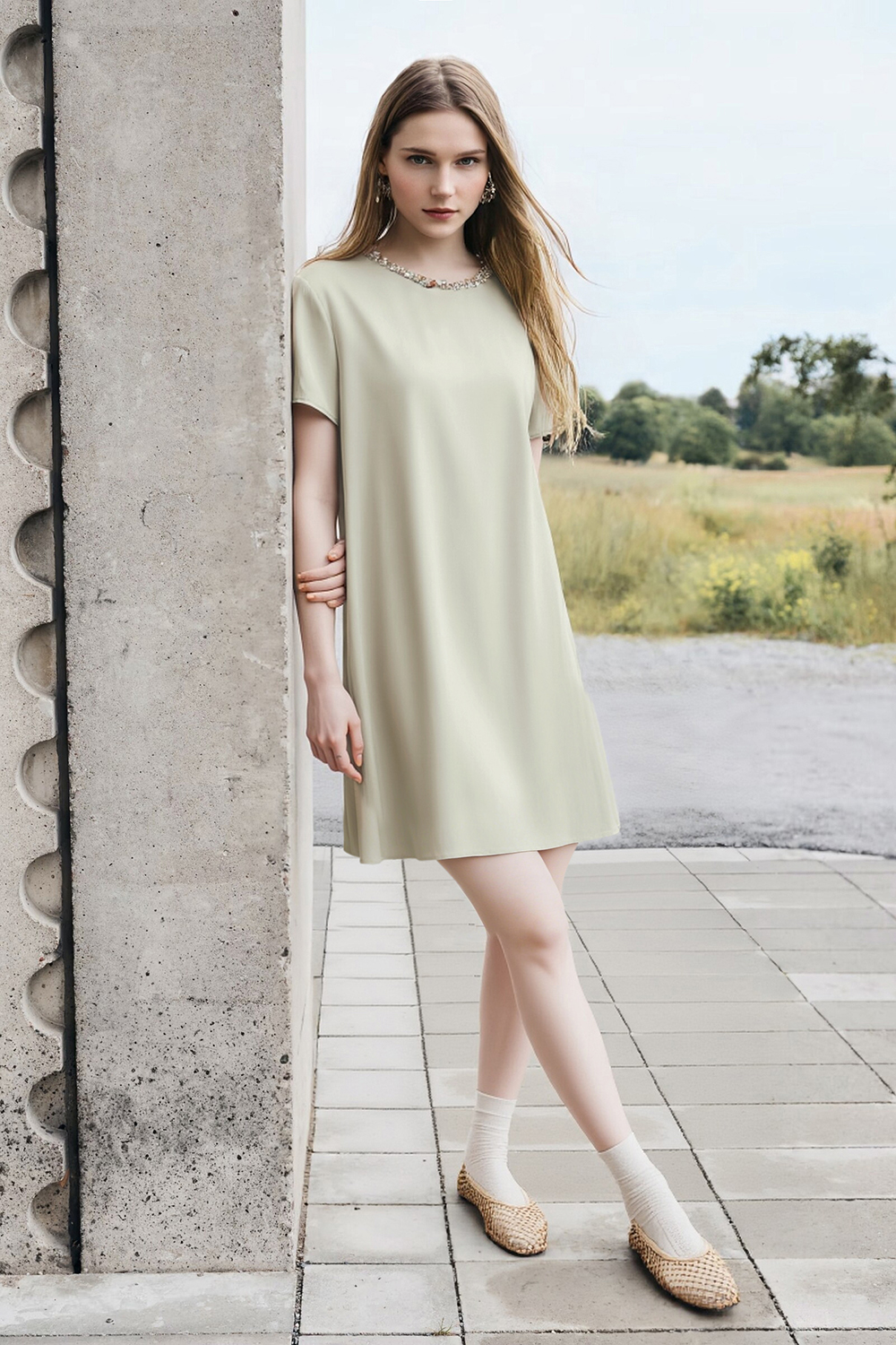 Tweed Style Short Sleeve Dress