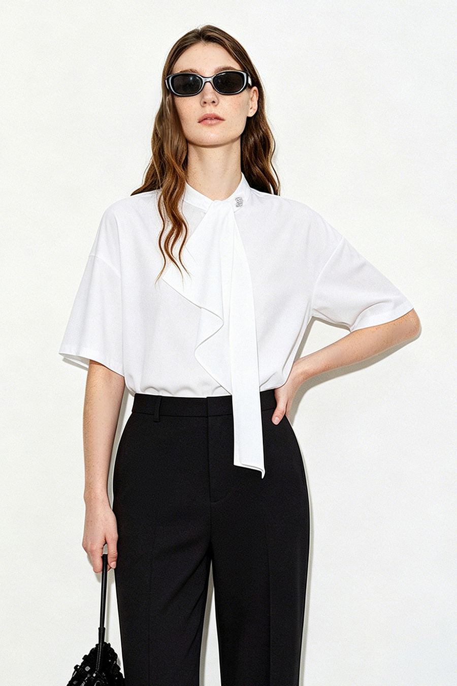 Stand Collar Ruffle Shirt|AMII