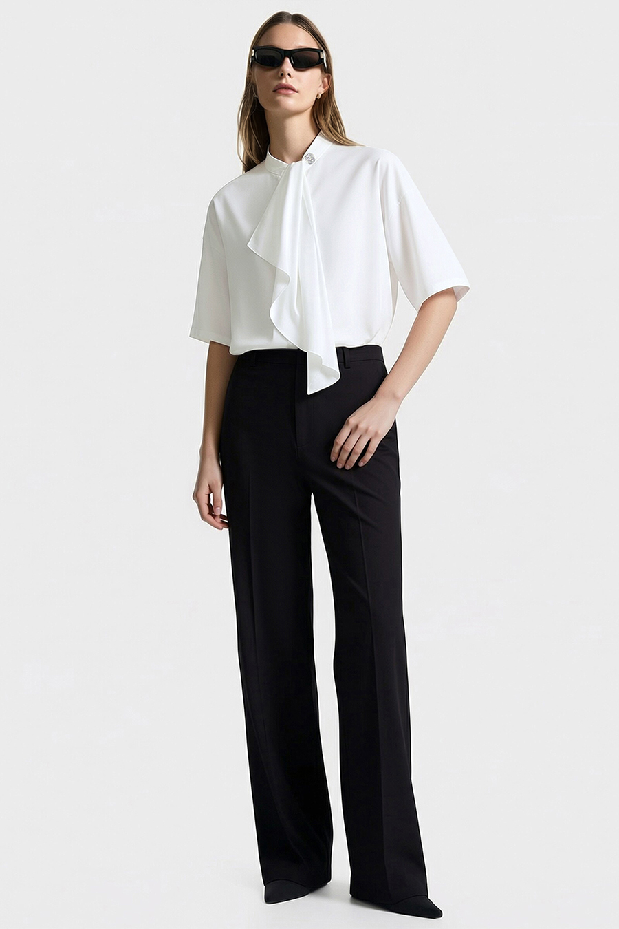 Stand Collar Ruffle Shirt|AMII