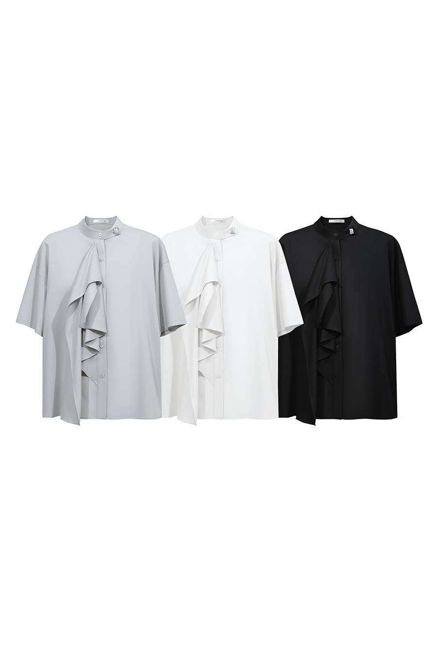 Stand Collar Ruffle Shirt|AMII