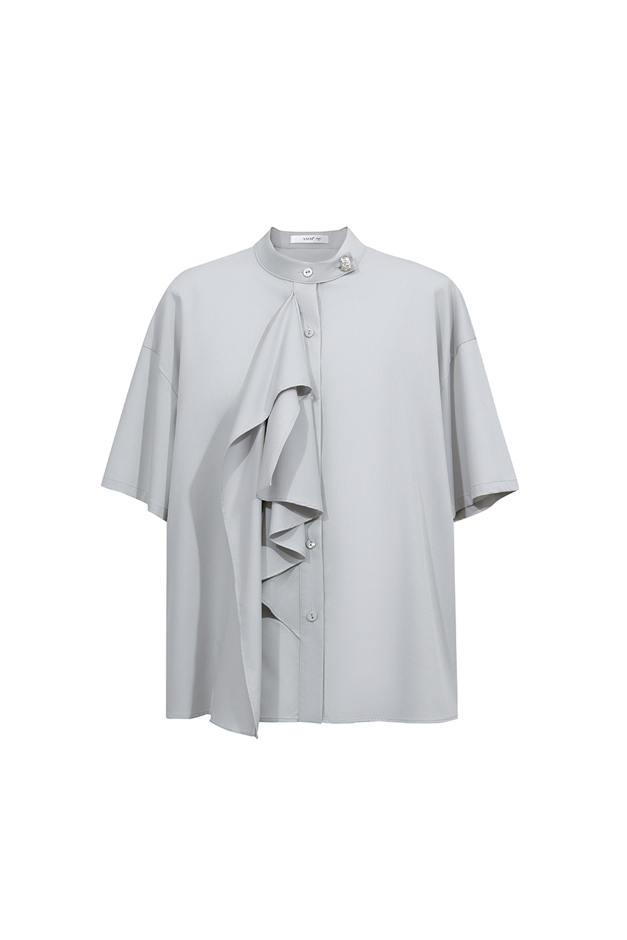 Stand Collar Ruffle Shirt|AMII