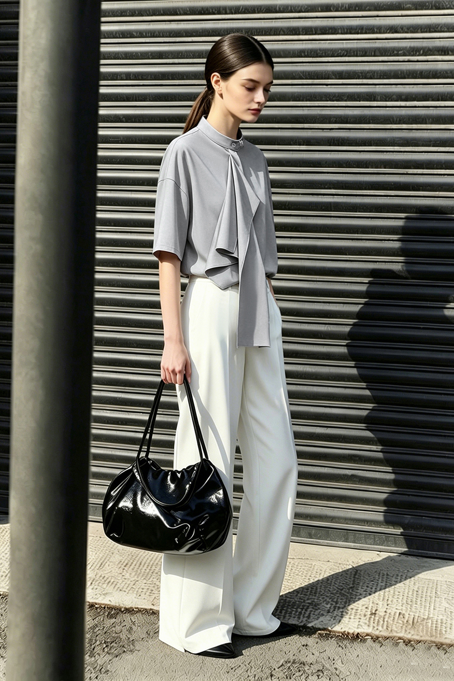 Stand Collar Ruffle Shirt|AMII
