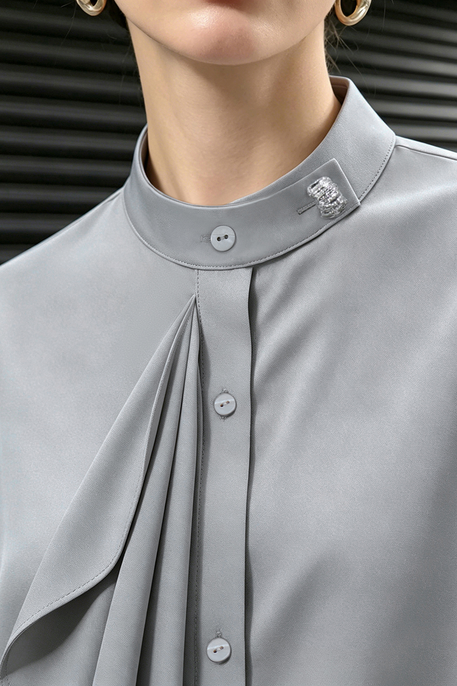 Stand Collar Ruffle Shirt|AMII