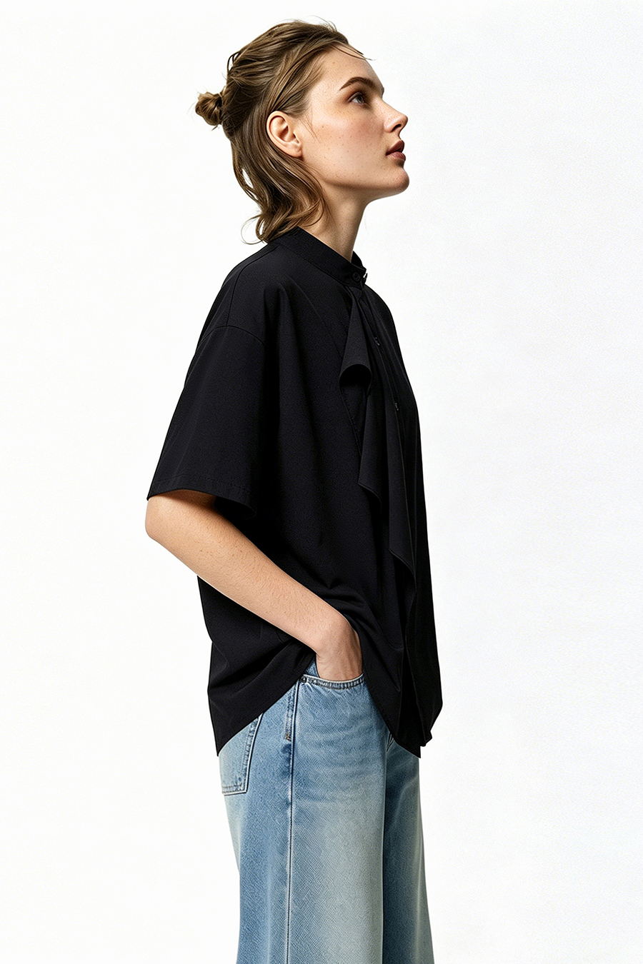 Stand Collar Ruffle Shirt|AMII